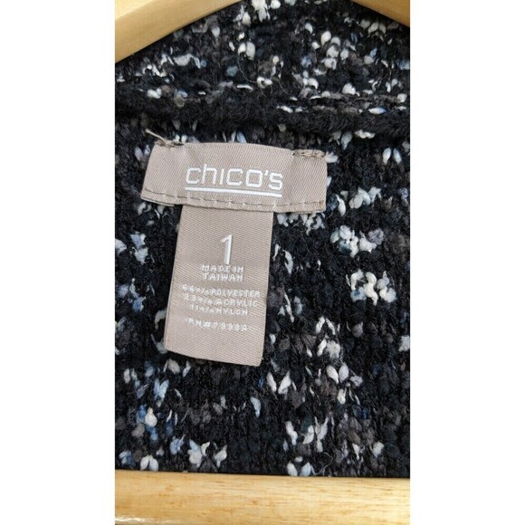 Chico's Women’s Cardigan Tweed Size M 1 Open Front Black And White Classic - Picture 7 of 8